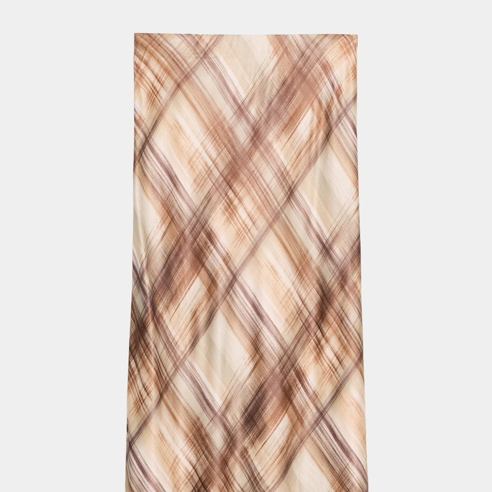 Zara Brown and Cream Plaid Midi Skirt - Picture 2 of 3